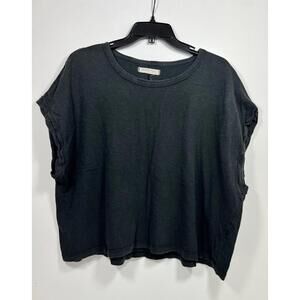 We The Free Top Women’s Sz L Black You rock Tee Boxy Crop Roll Sleeve Cotton